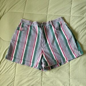 Vintage Diana Marco 90s Cotton Striped Green Pink Women's Shorts Size 20 (32”)